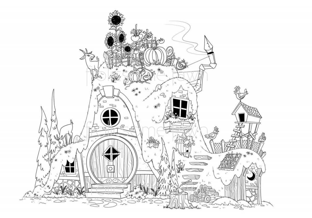Coloring page joyful houses and flowers