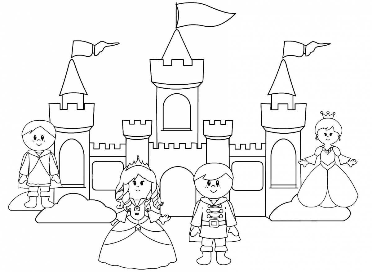 Large coloring book for girls with houses and castles