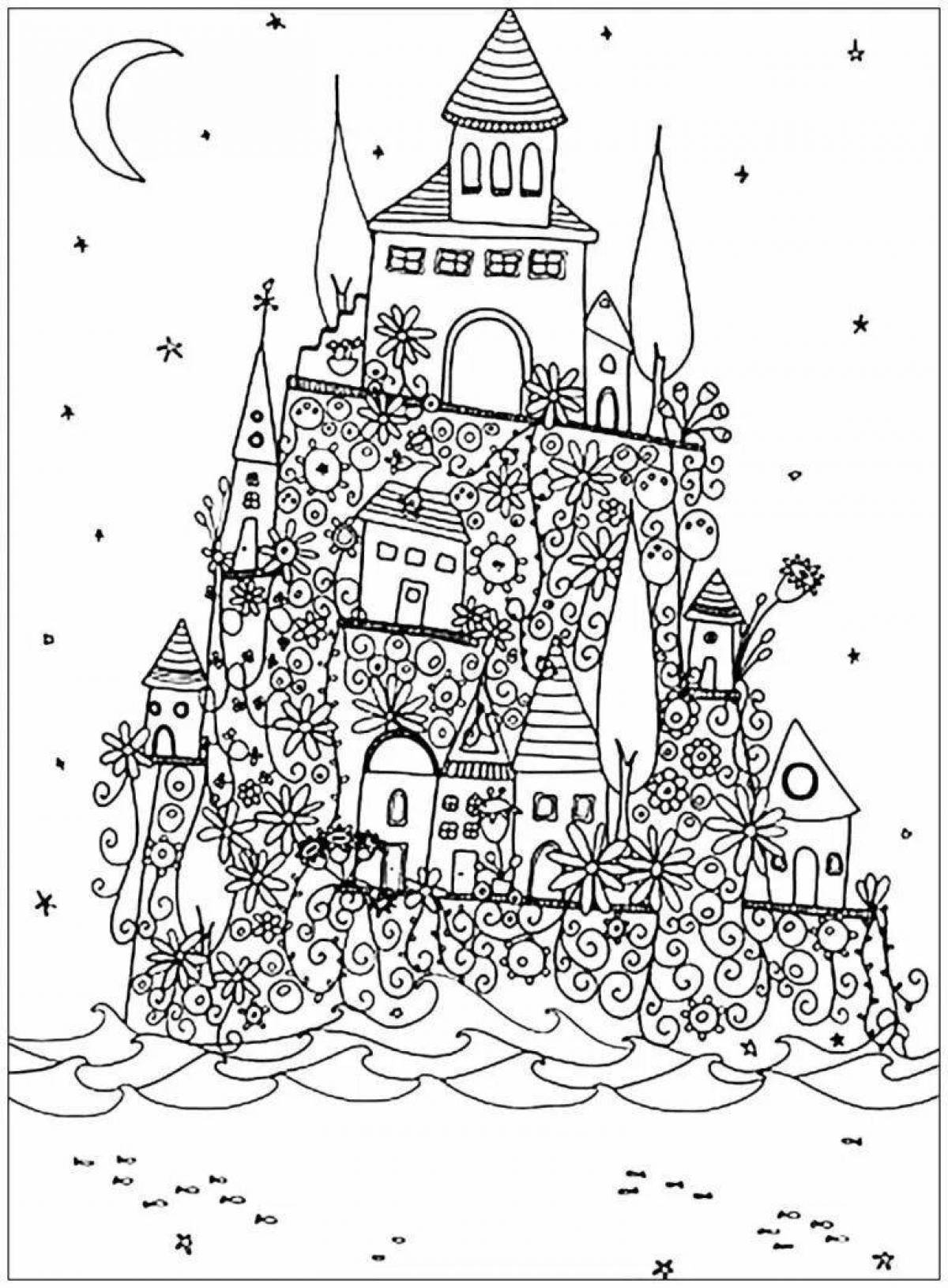 Dazzling coloring book for girls with houses and castles
