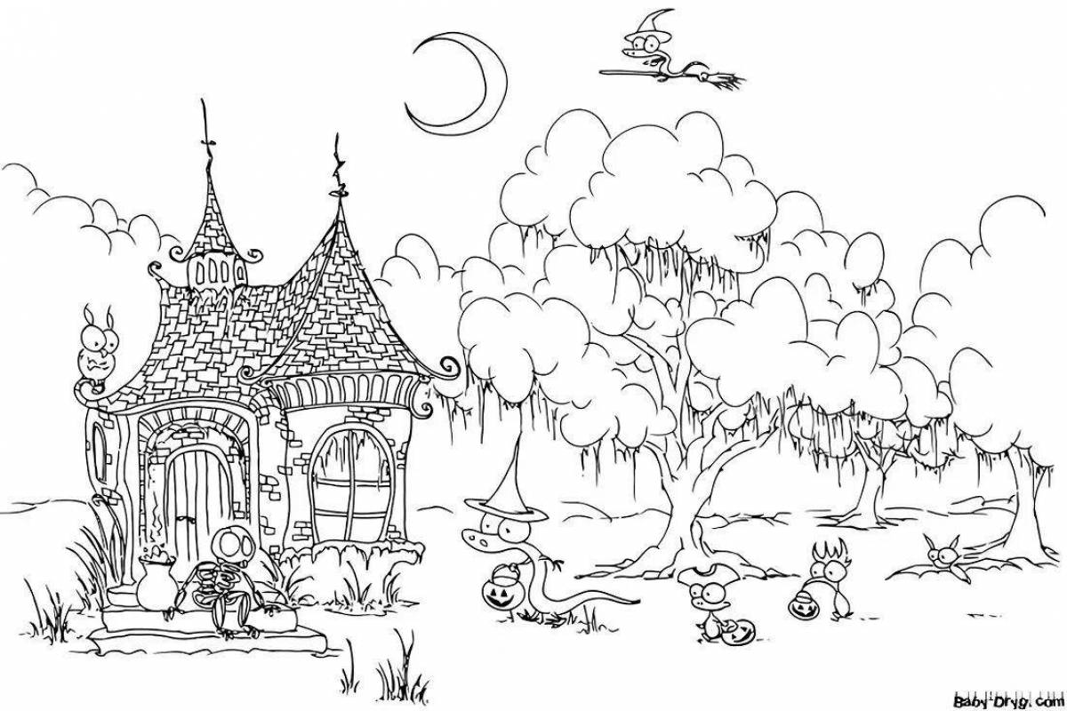Luminous coloring pages for girls with houses and castles