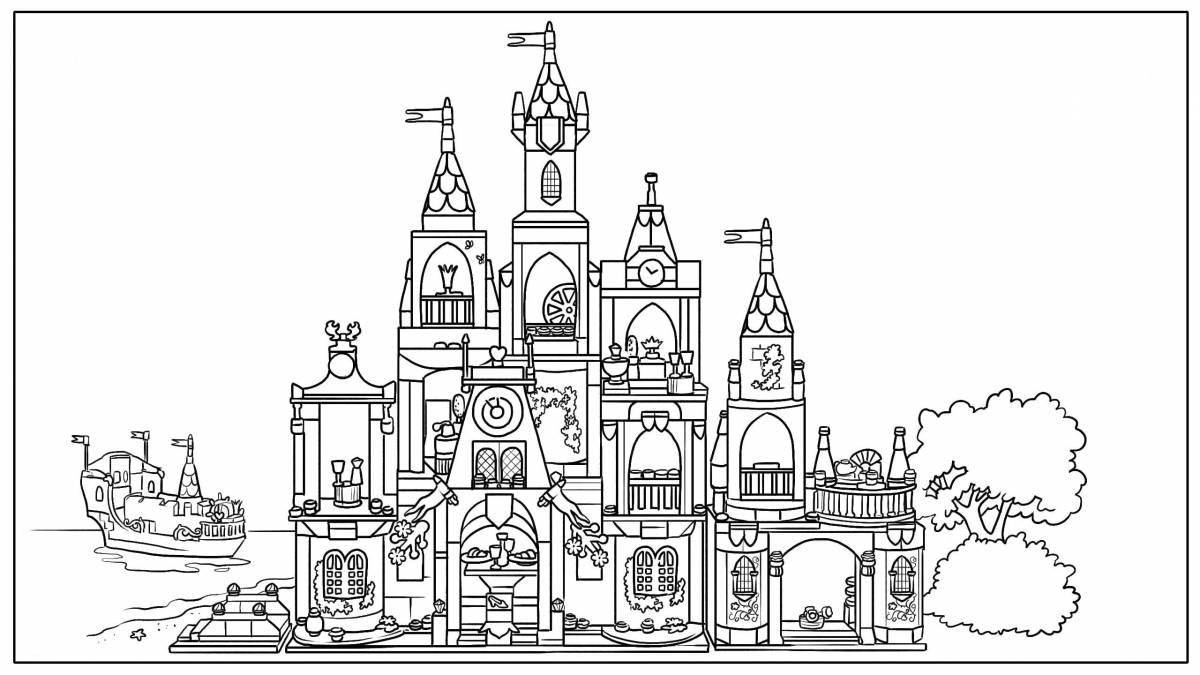 Glitter coloring book for girls with houses and castles