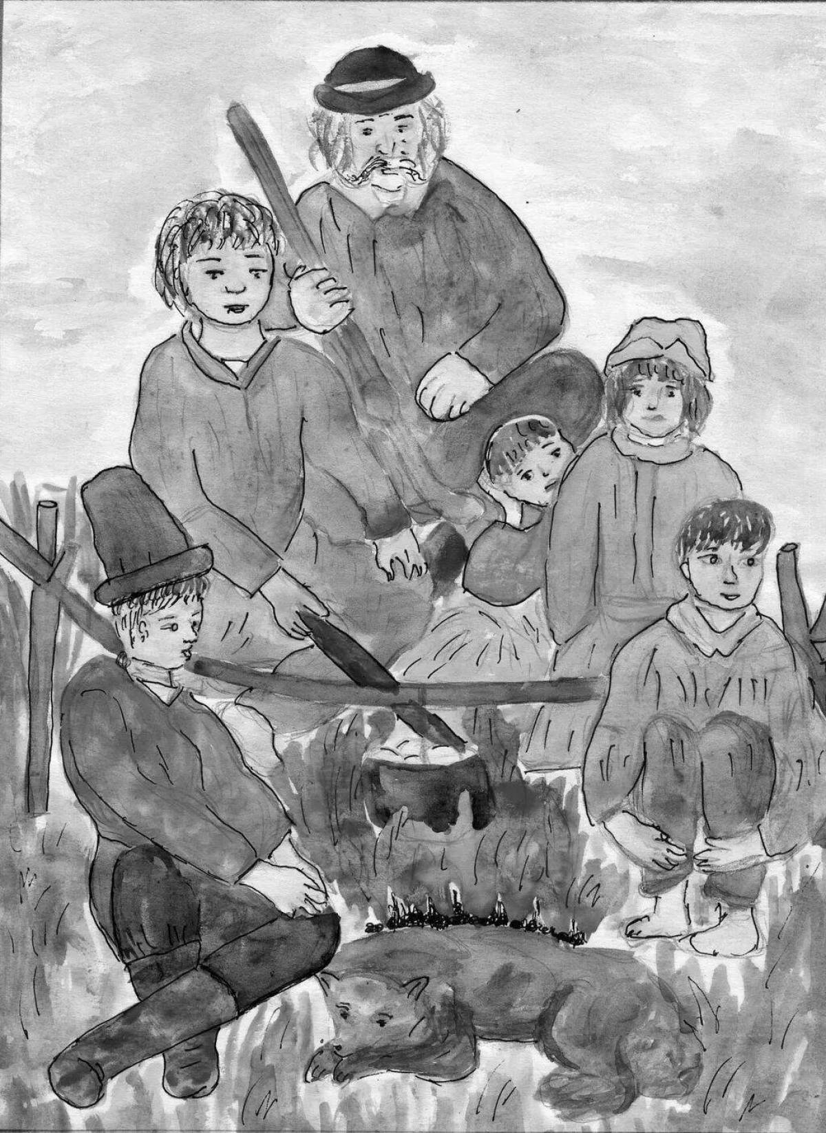 Fervent Bezhinsky meadow boys by the fire