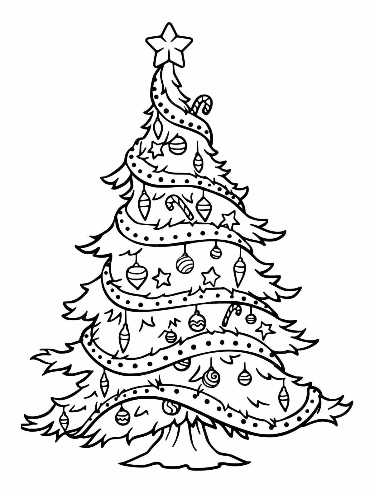 Colorful christmas tree coloring page for kids