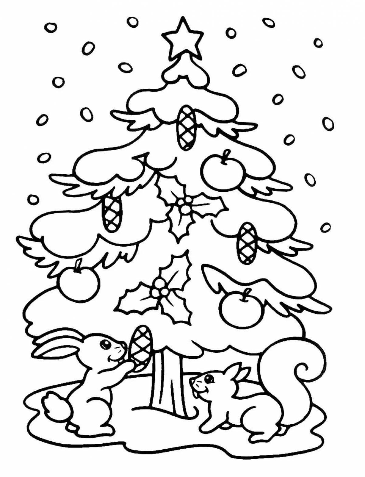 Playful christmas tree coloring page for kids