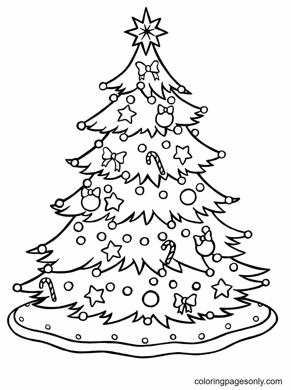Раскраска радостная новогодняя елка для детей