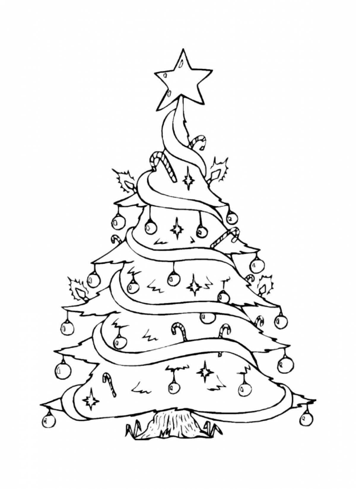 Coloring book big Christmas tree for children 4-5 years old
