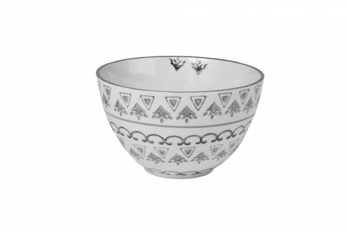 Coloring book funny bowl with Kazakh ornament