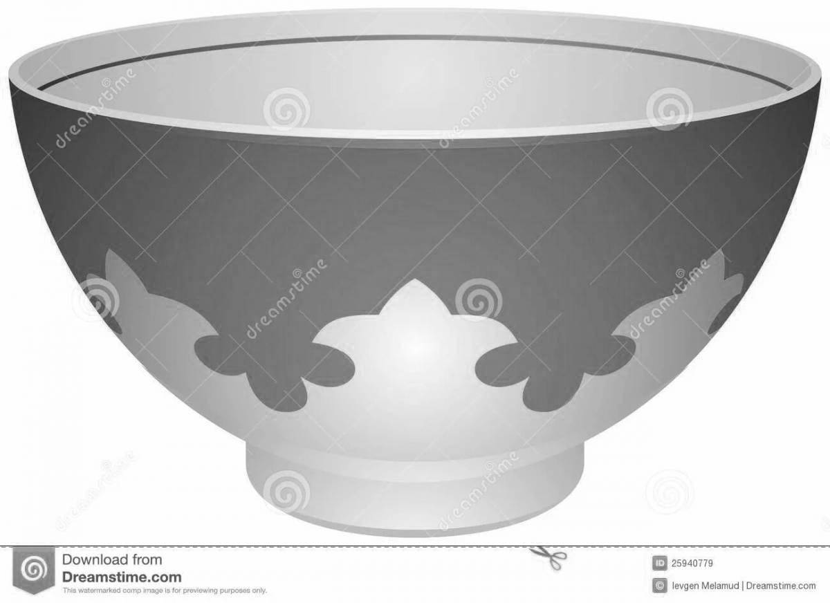 Coloring splendid bowl with kazakh ornament