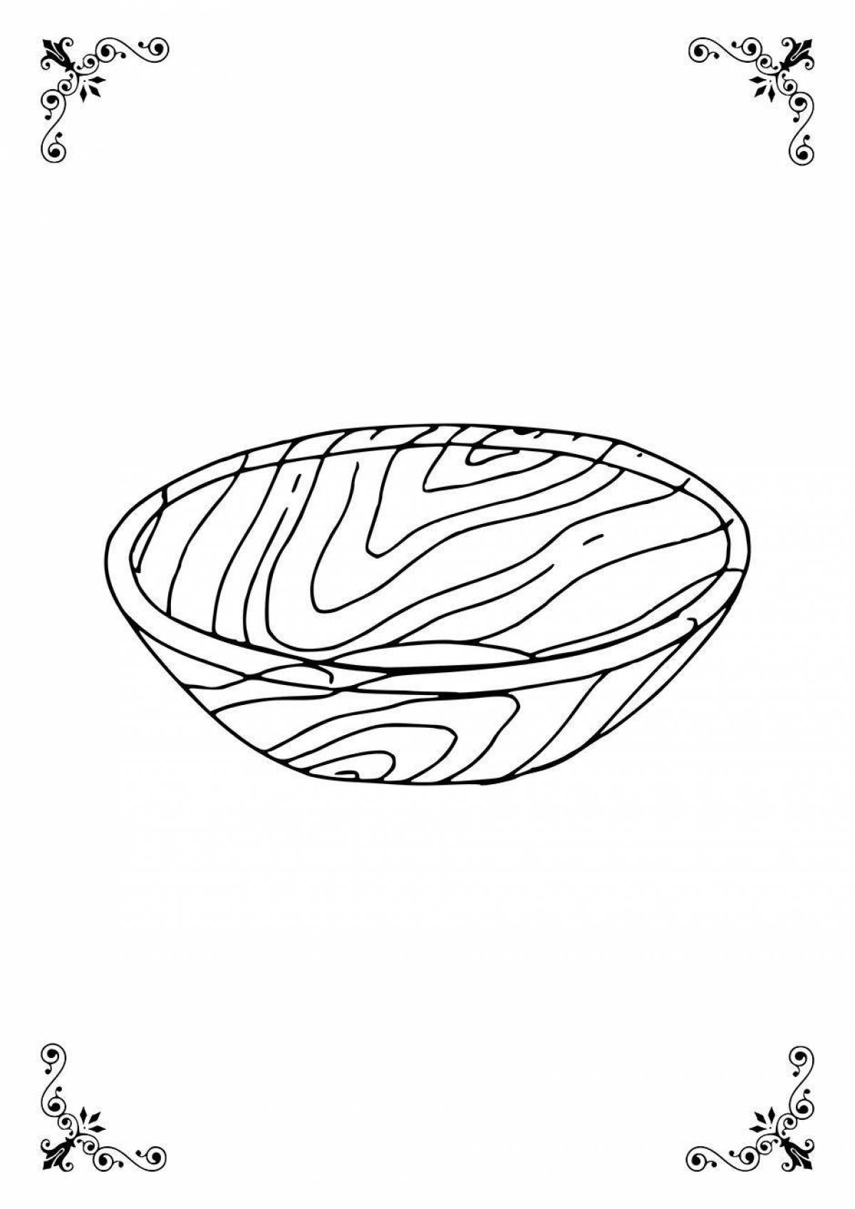 Coloring page magnificent bowl with Kazakh ornament