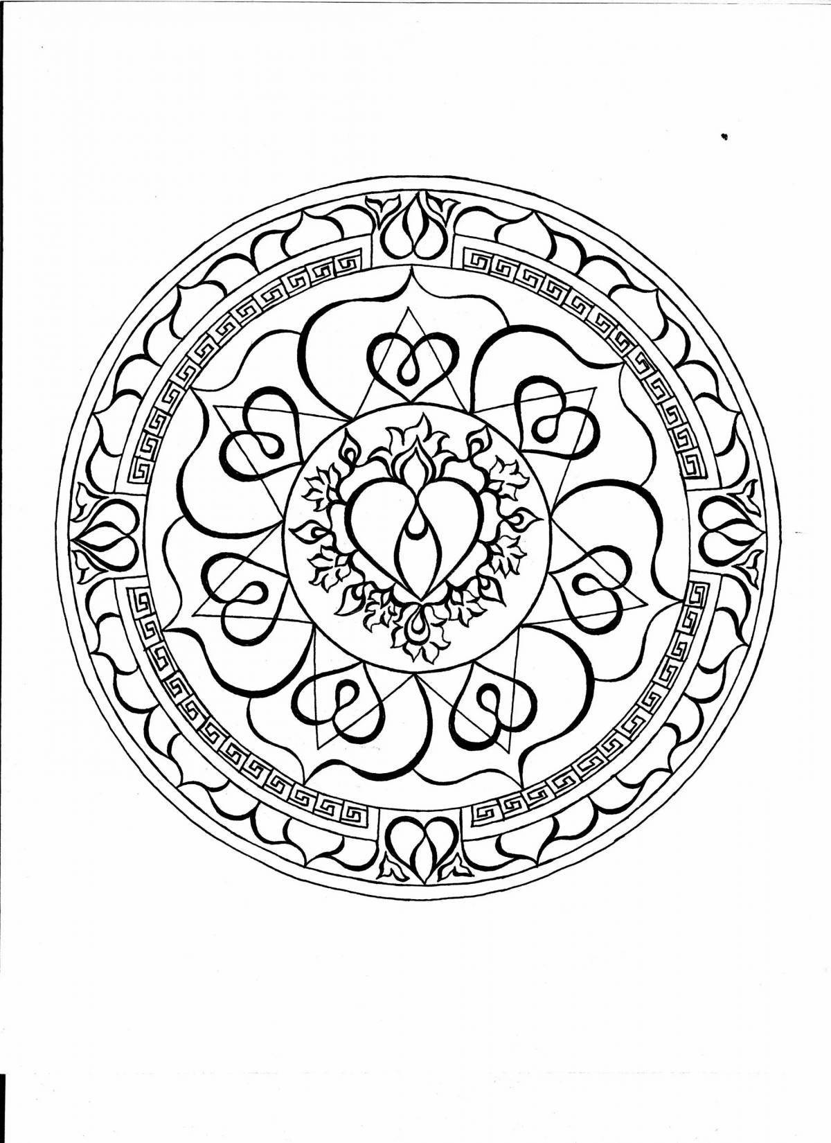 Coloring page glorious bowl with Kazakh ornament