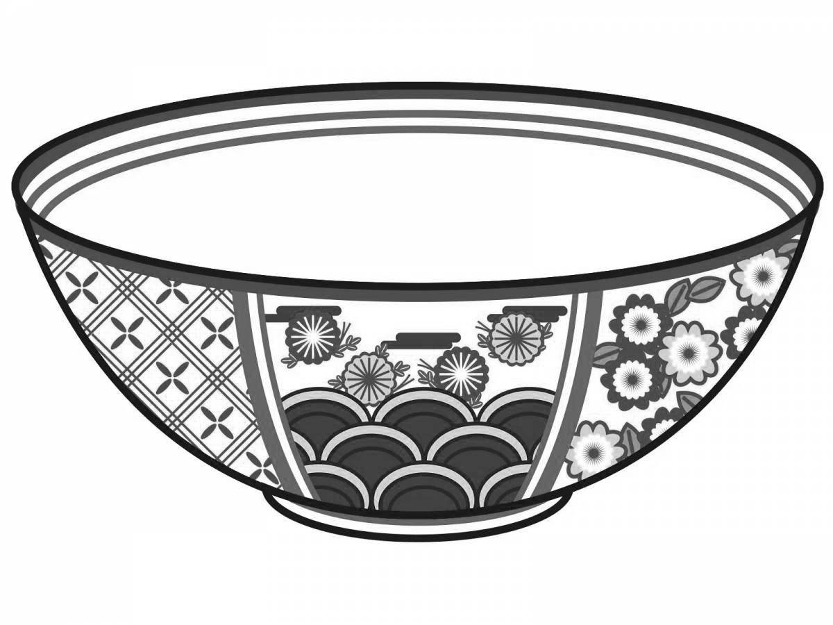 Coloring radiant bowl with Kazakh ornament