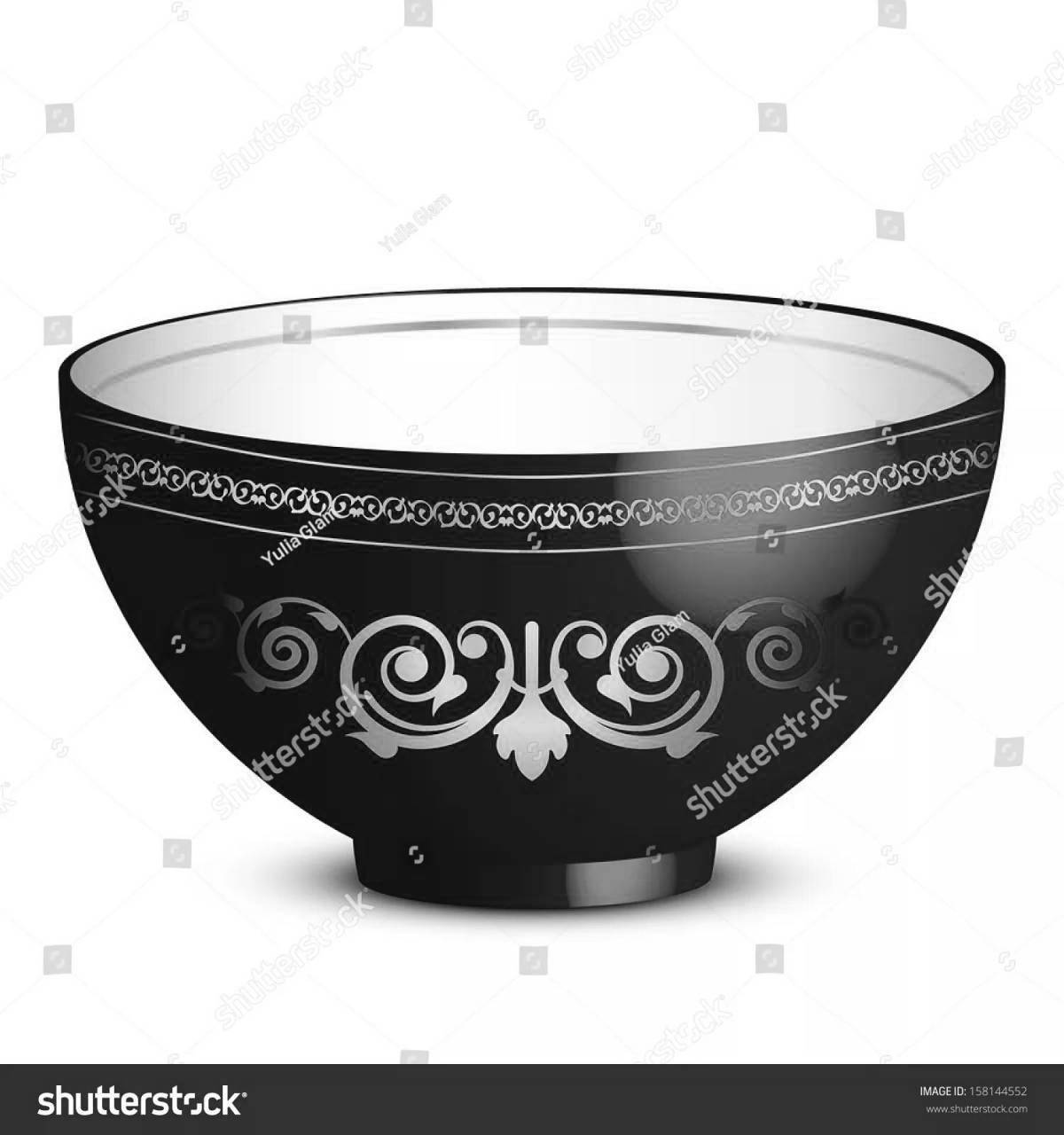 Coloring page splendorous bowl with Kazakh ornament
