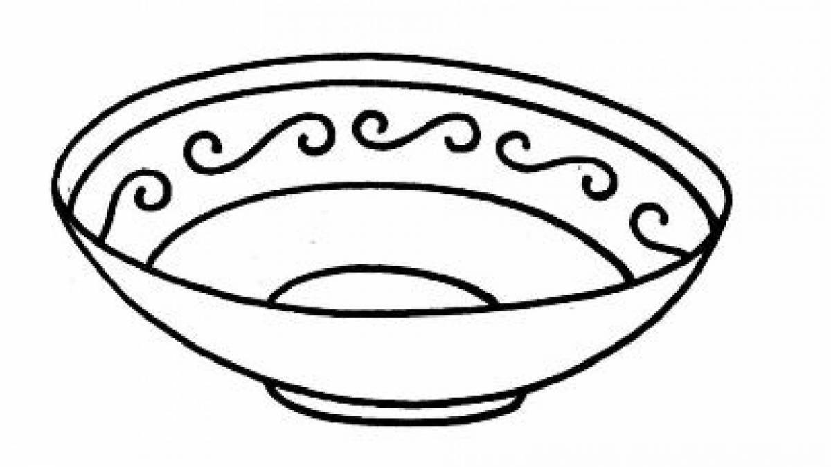 Coloring of regal bowl with Kazakh ornament