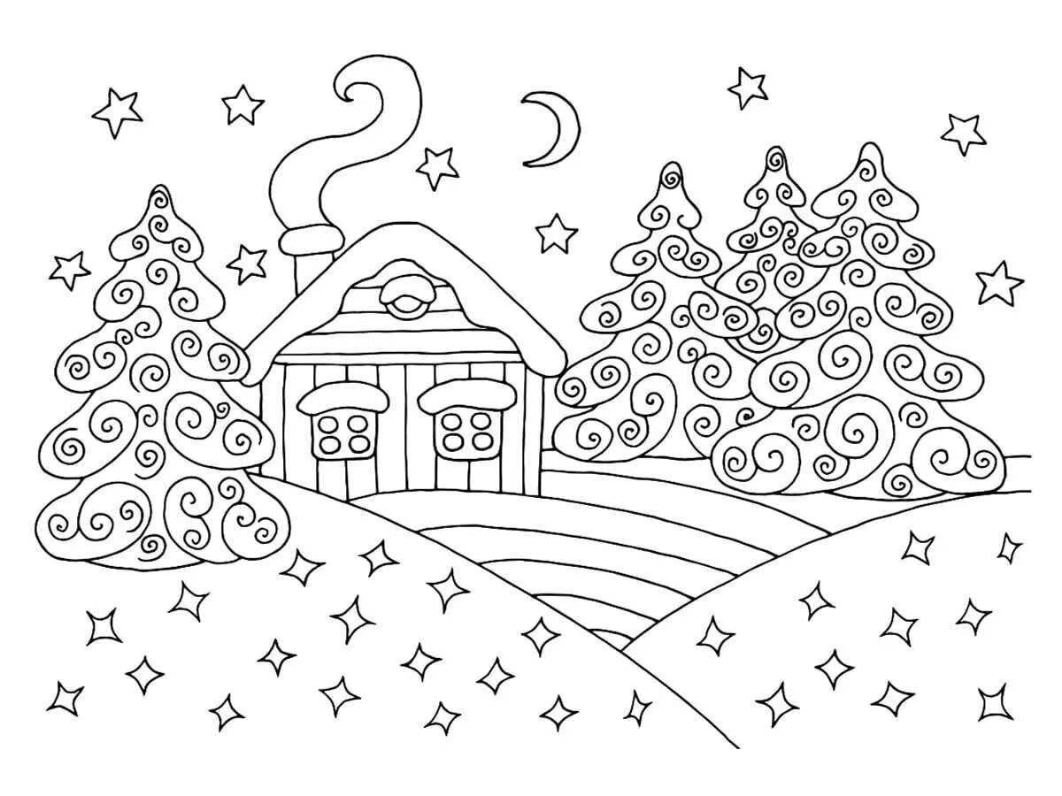 Раскраска «радостный зимний пейзаж» для детей 6-7 лет