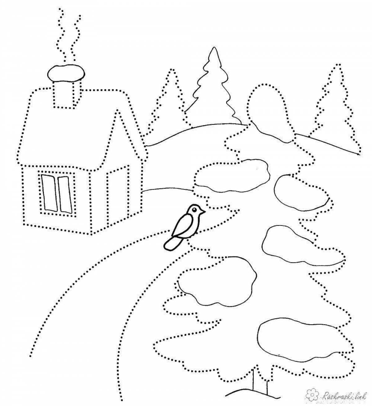 Живописный зимний пейзаж раскраска для детей 6-7 лет