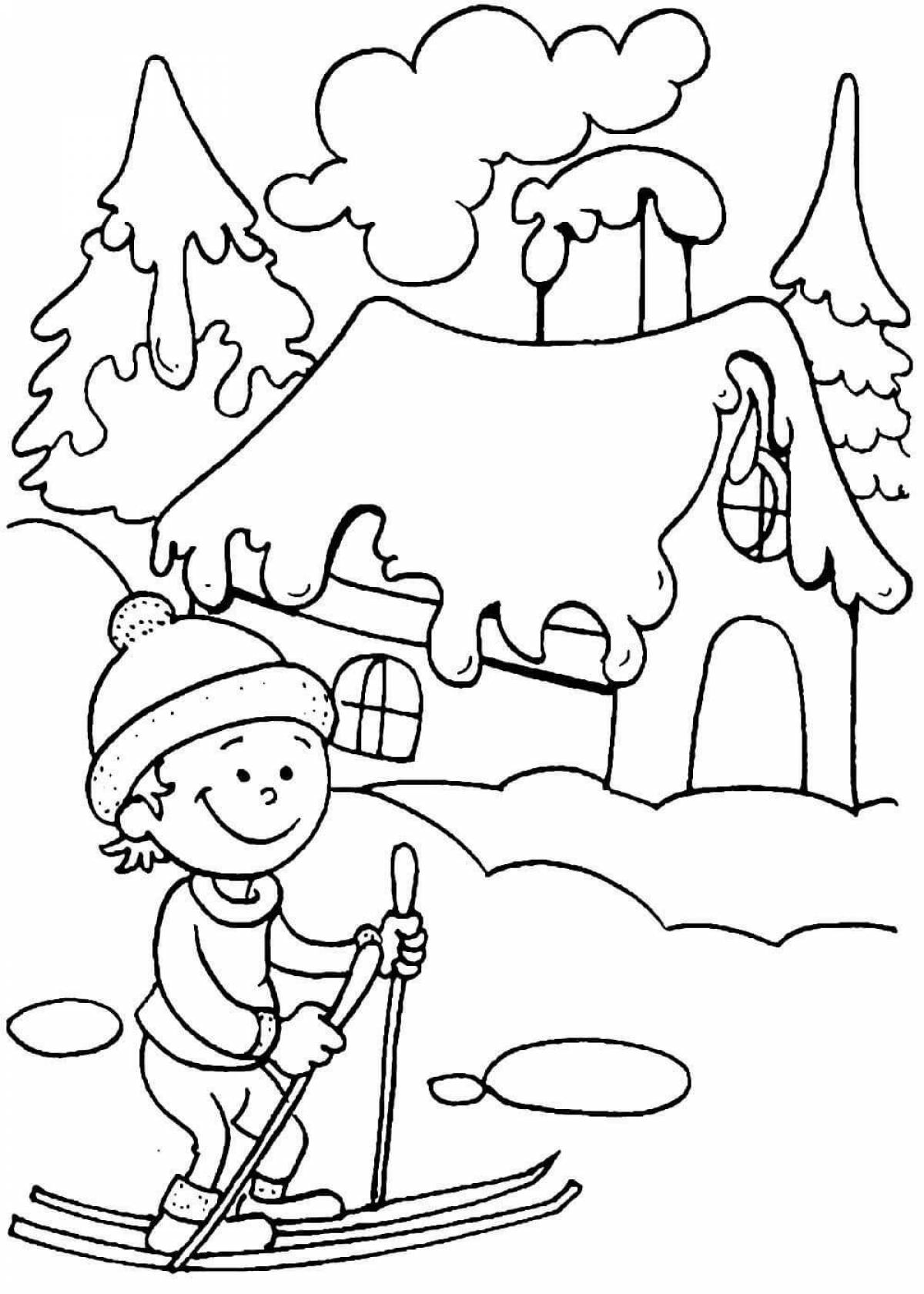 Увлекательная раскраска зимний пейзаж для детей 6-7 лет
