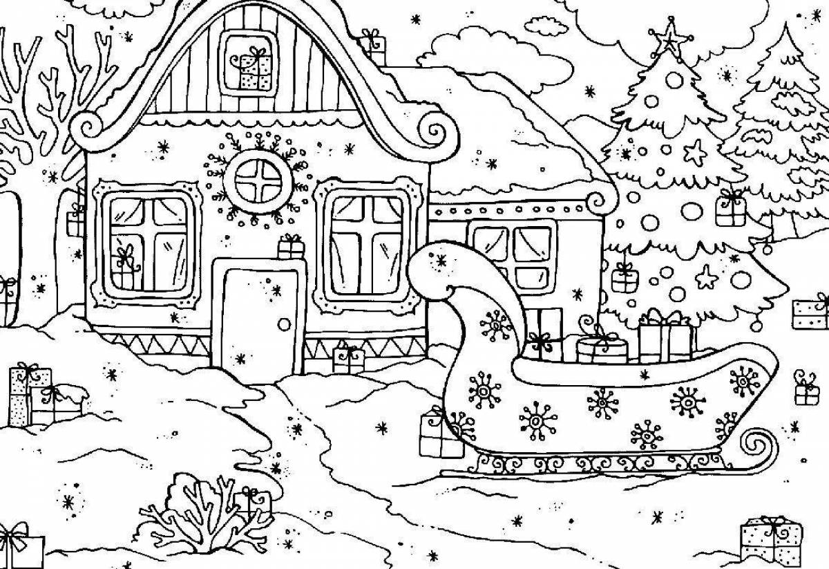 Cute winter scenery coloring book for 6-7 year olds