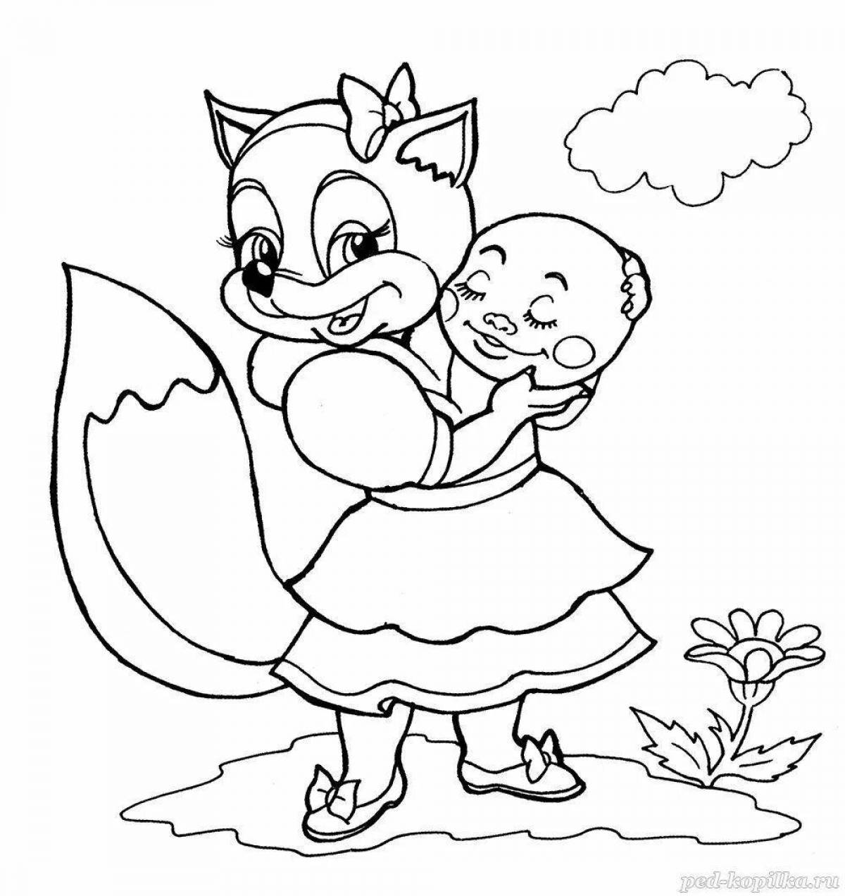 Fun coloring fox for children 4-5 years old