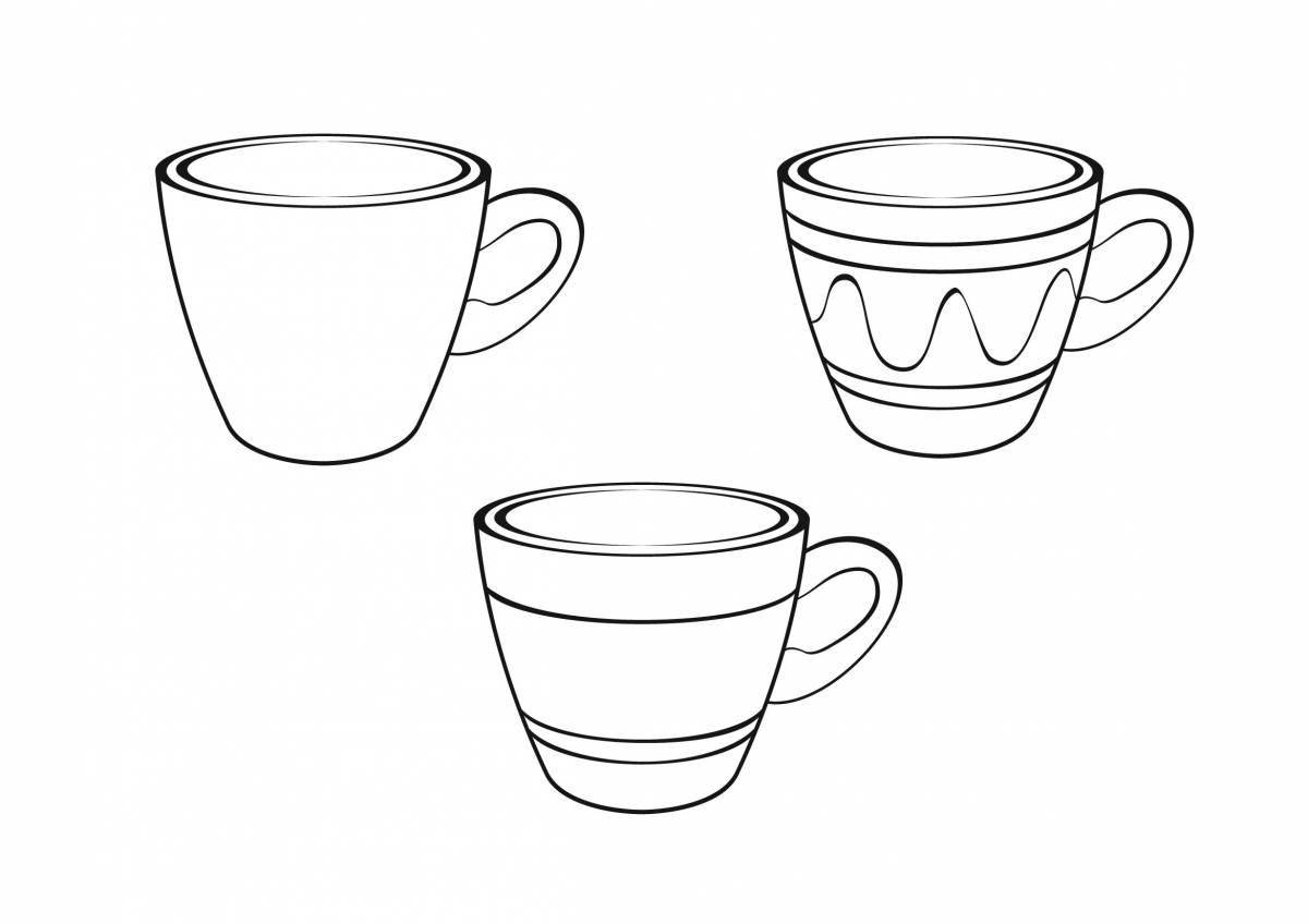 Playful coloring page for baby cups and saucers