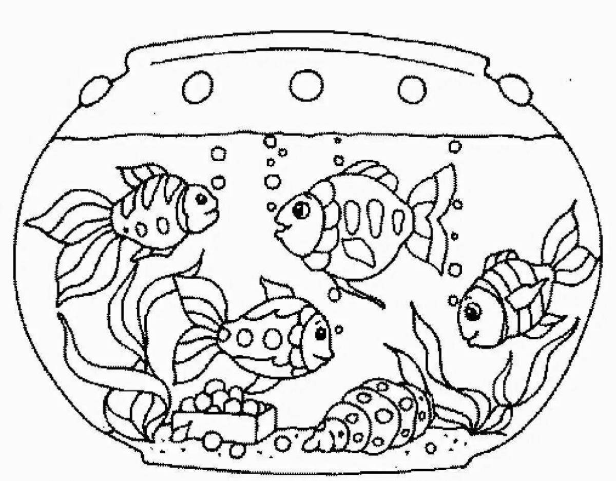 Colorful aquarium coloring page for 3-4 year olds