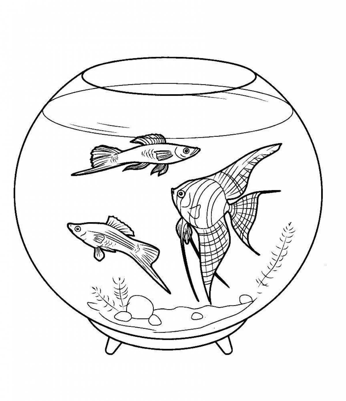 Aquarium playful coloring page for 3-4 year olds