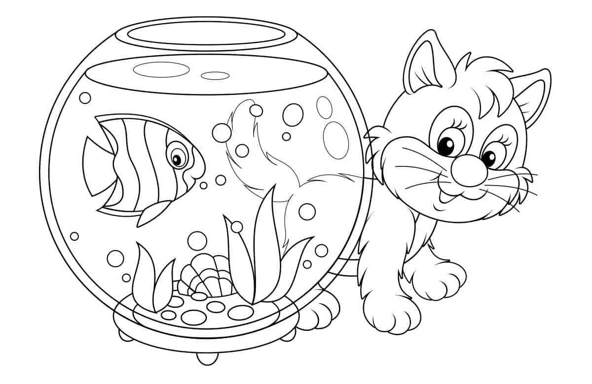 Humorous aquarium coloring book for 3-4 year olds