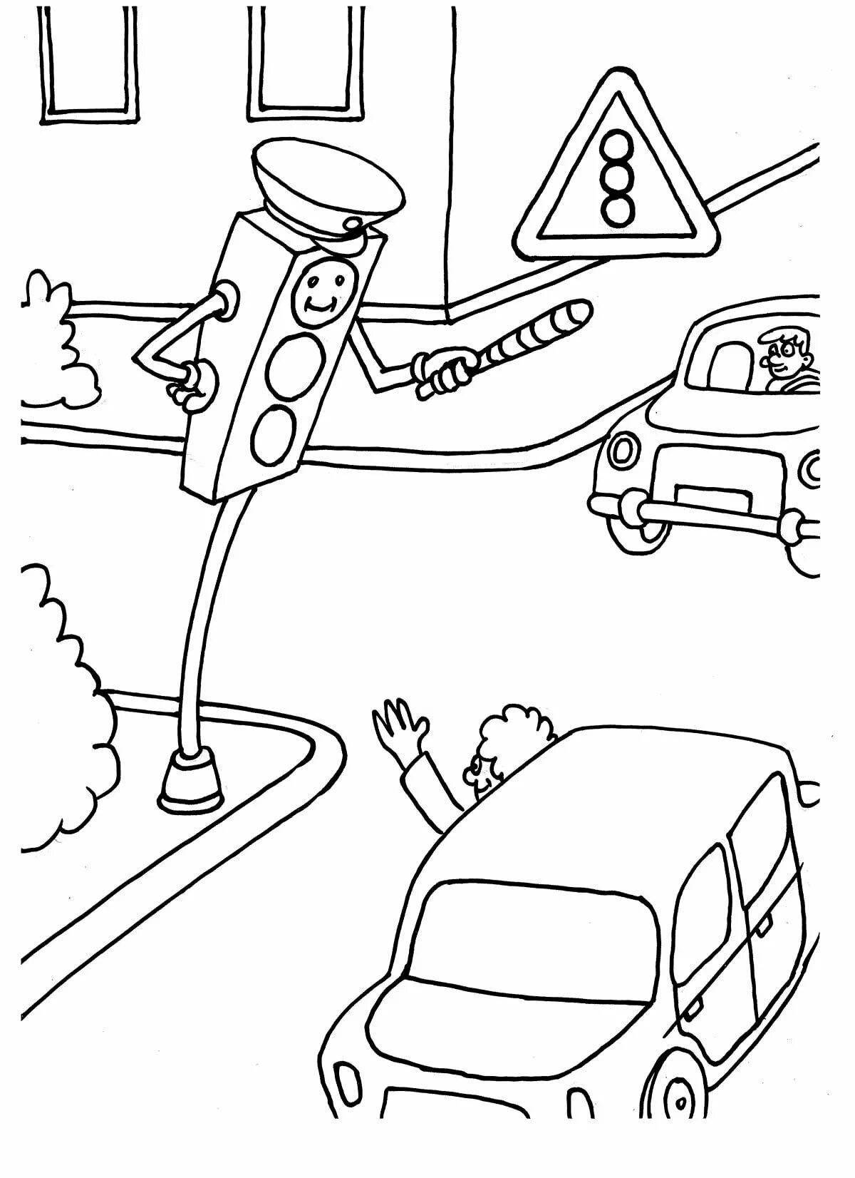 Humorous rules of the road coloring book for 1st grade