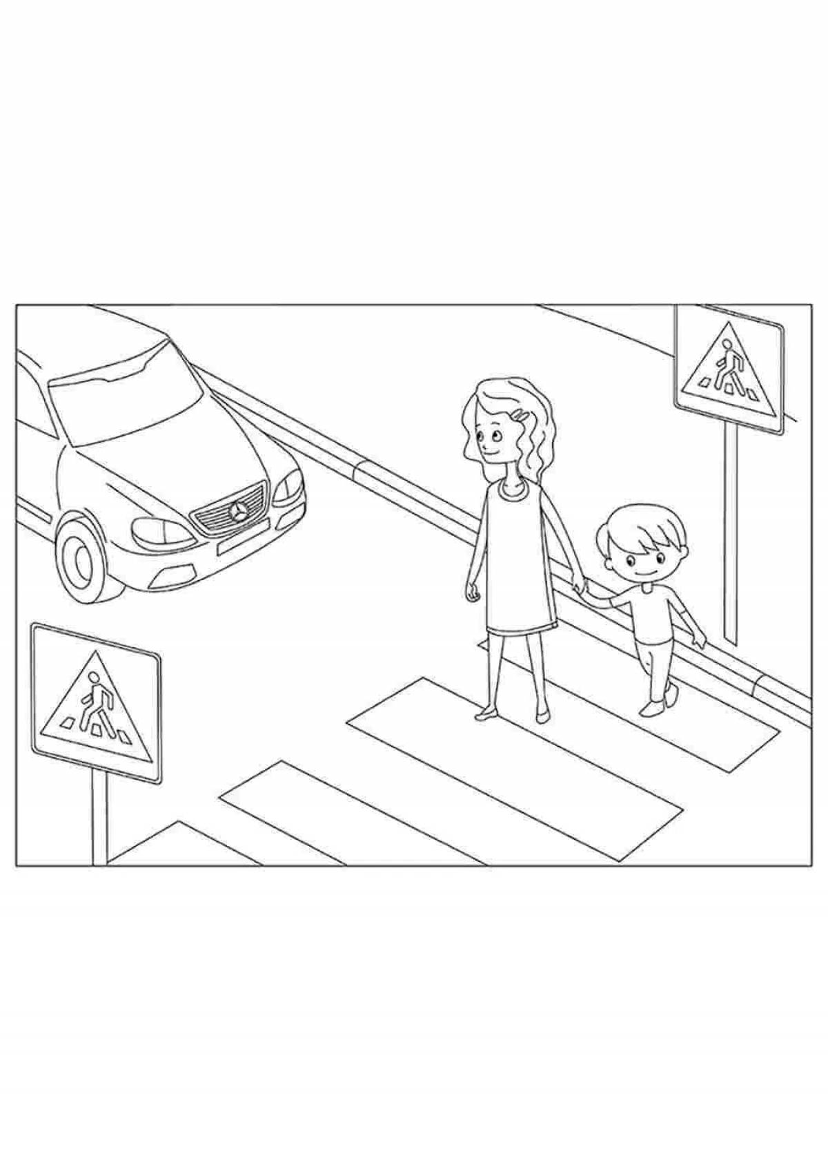 Coloring book stimulating rules of the road for 1st grade