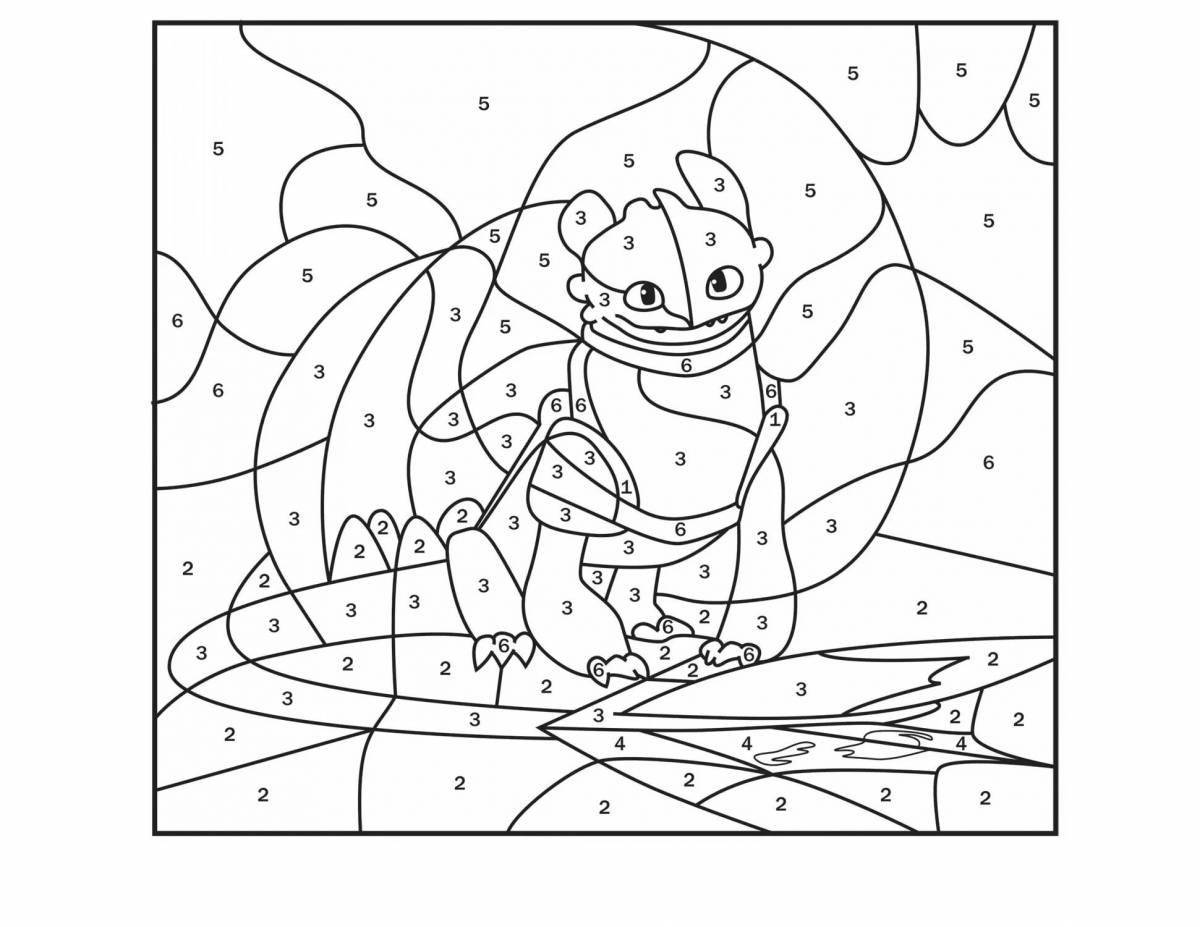 Яркая страница раскраски «как приручить дракона по номерам»