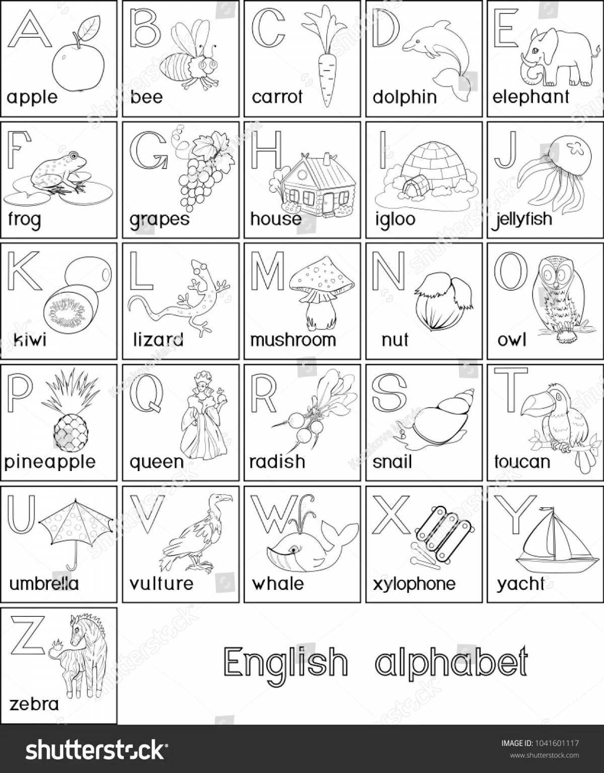 Entertaining coloring English alphabet for grade 2