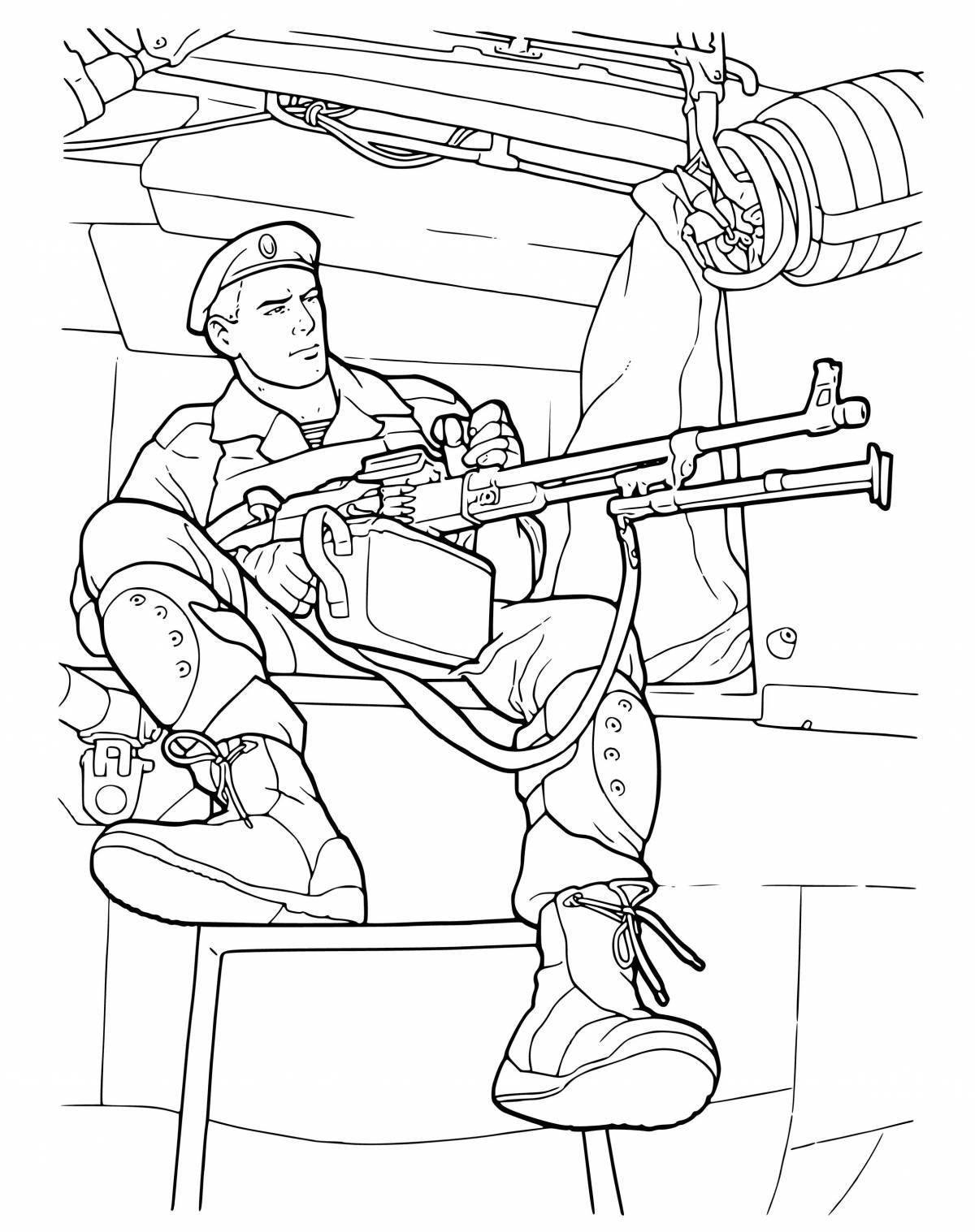 Relentless coloring page stands guard