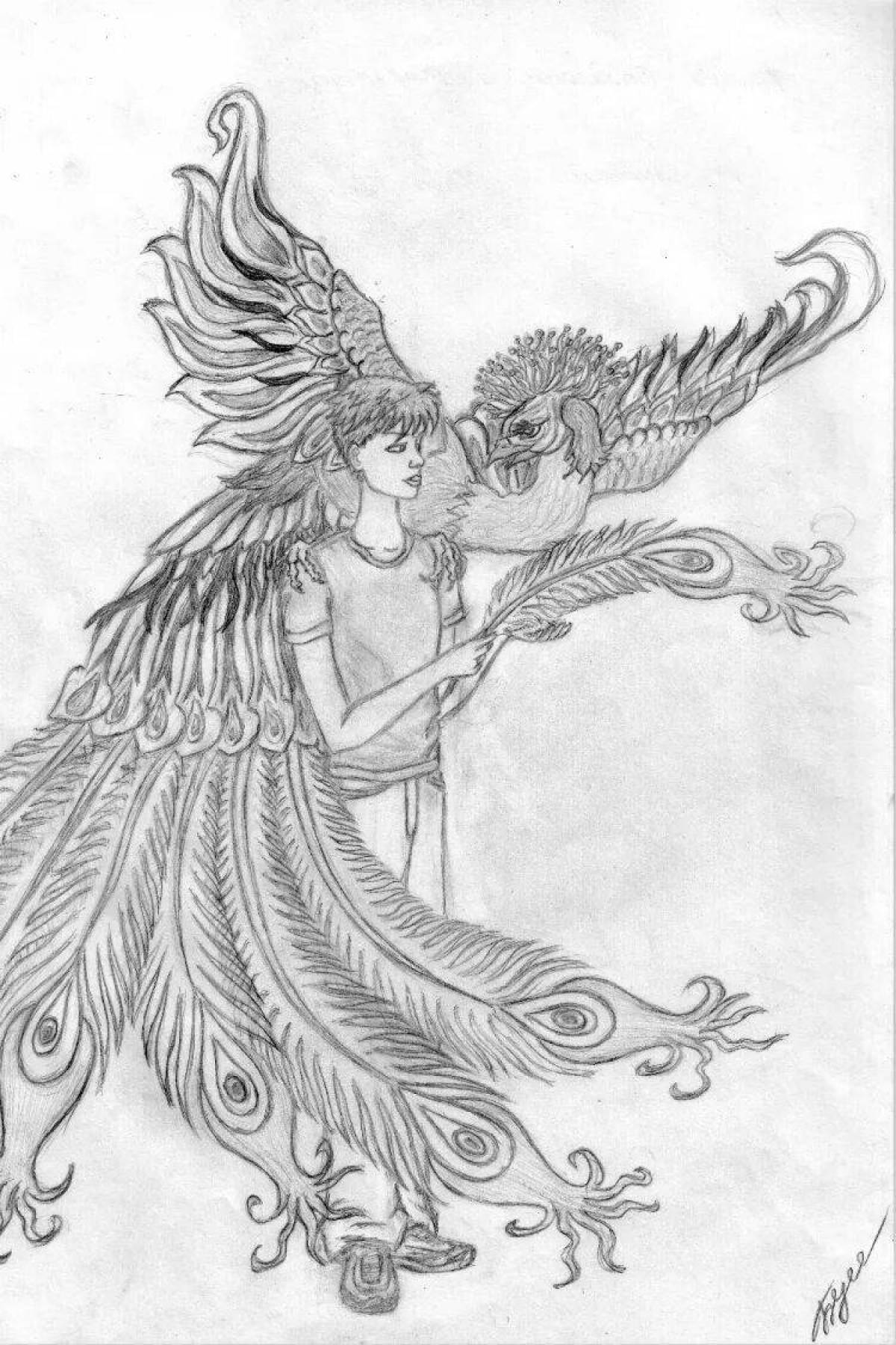 Coloring page charming Ivan Tsarevich and the Firebird