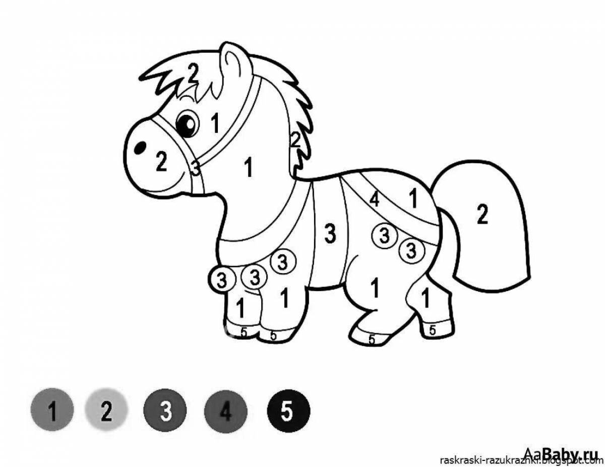 Joyful coloring book for kids with colored numbers