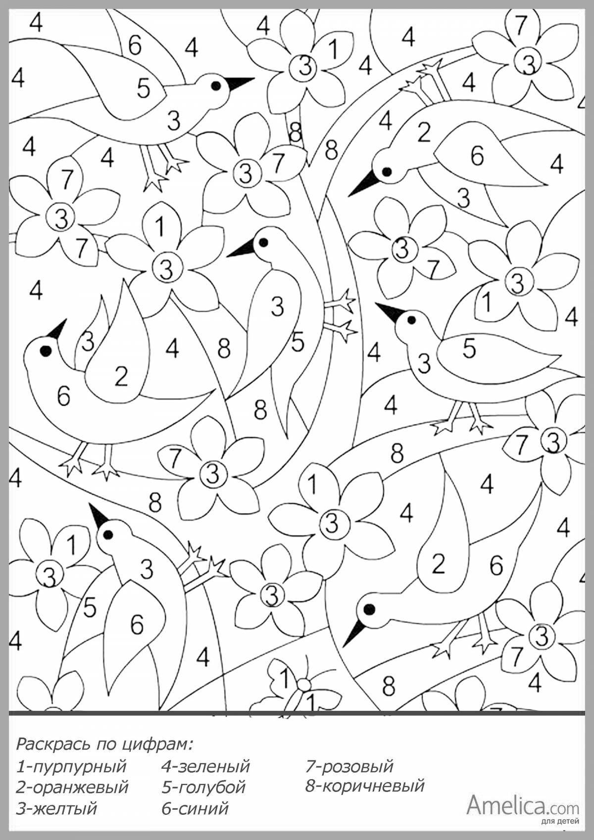 Adorable coloring book for kids with colored numbers