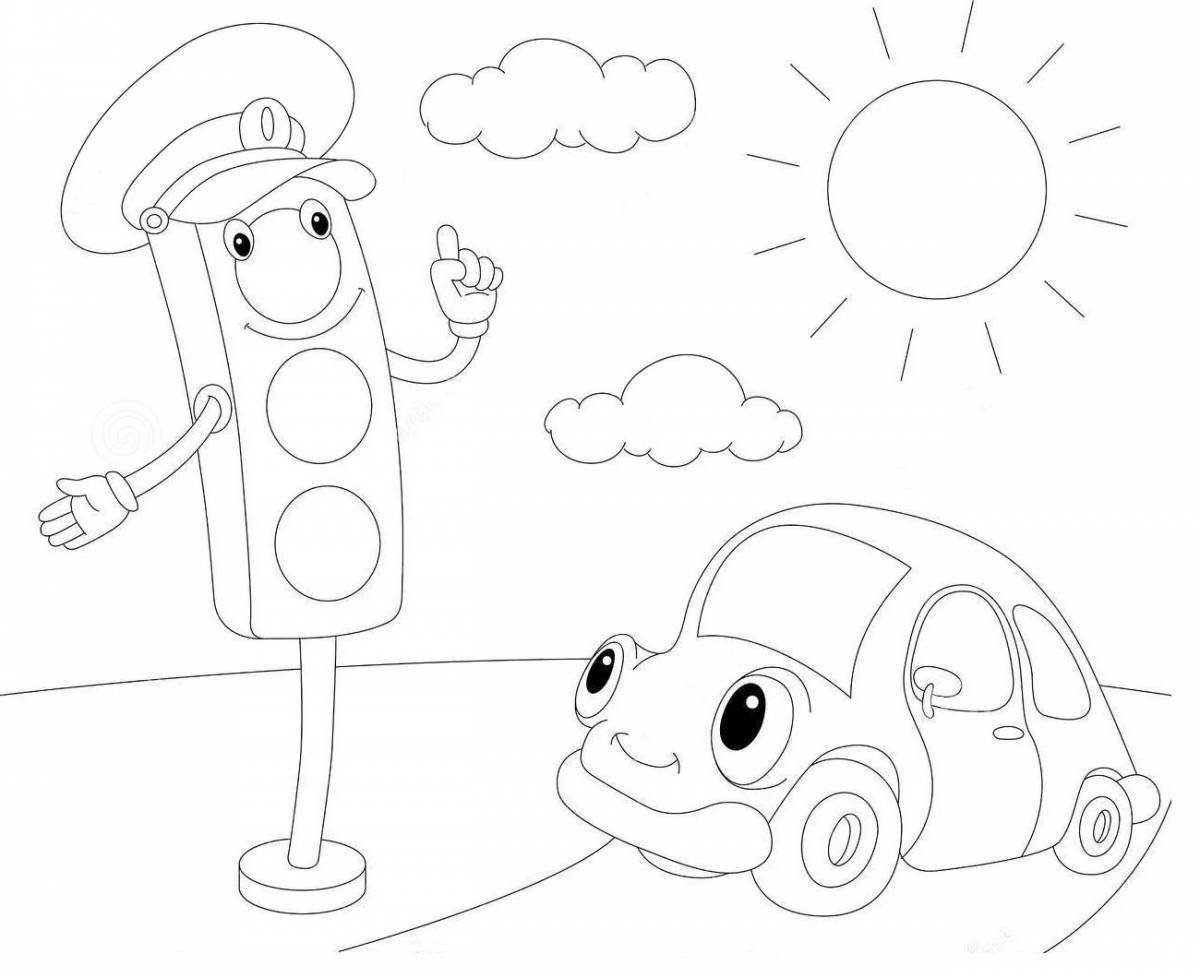 Coloring book of rules of the road for kindergarten