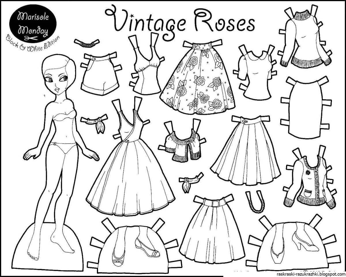 Adorable coloring book for girls with cut out clothes