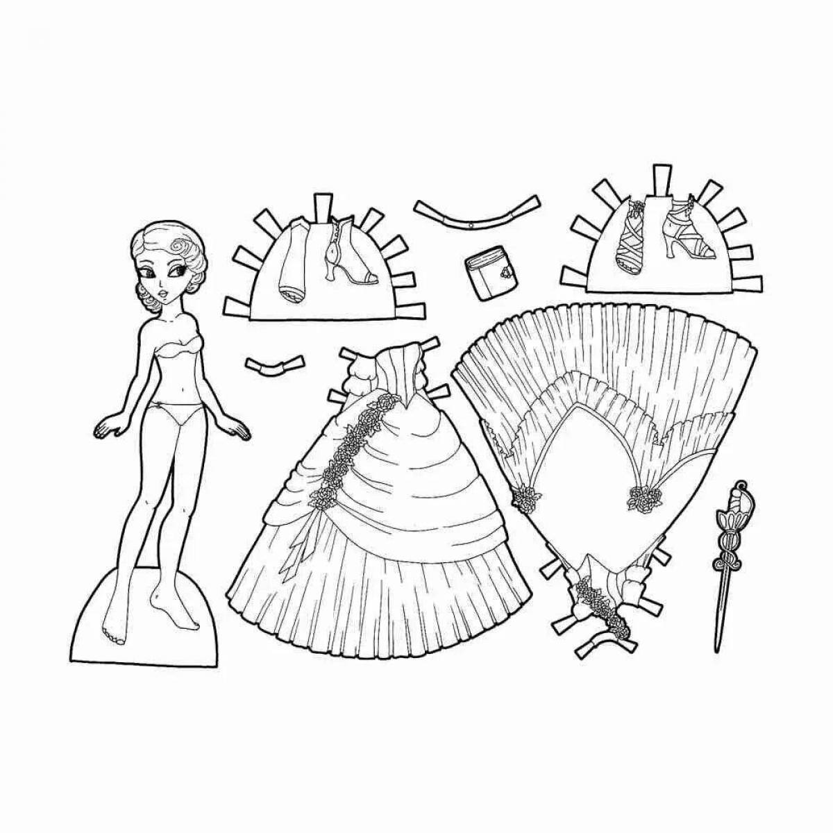 Jolly coloring page girls doll with cut out clothes