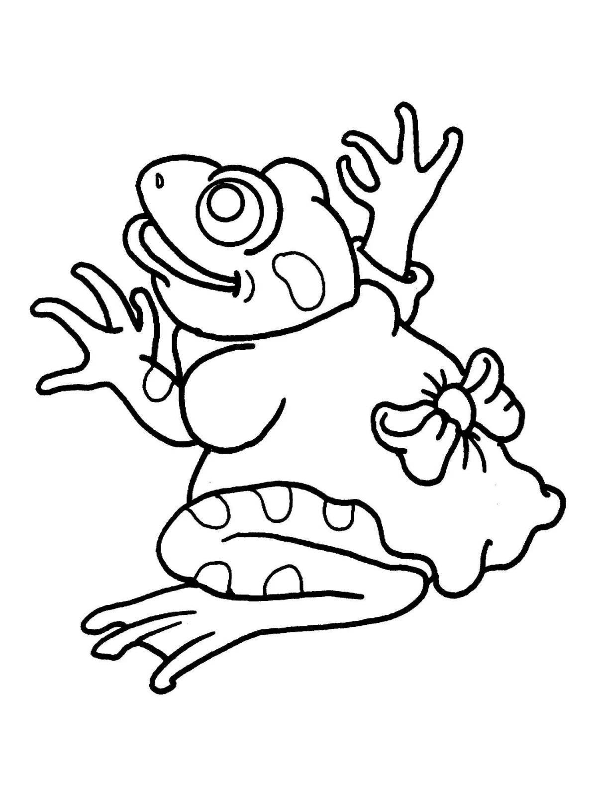 Spicy coloring of a cute frog with a fungus on its head