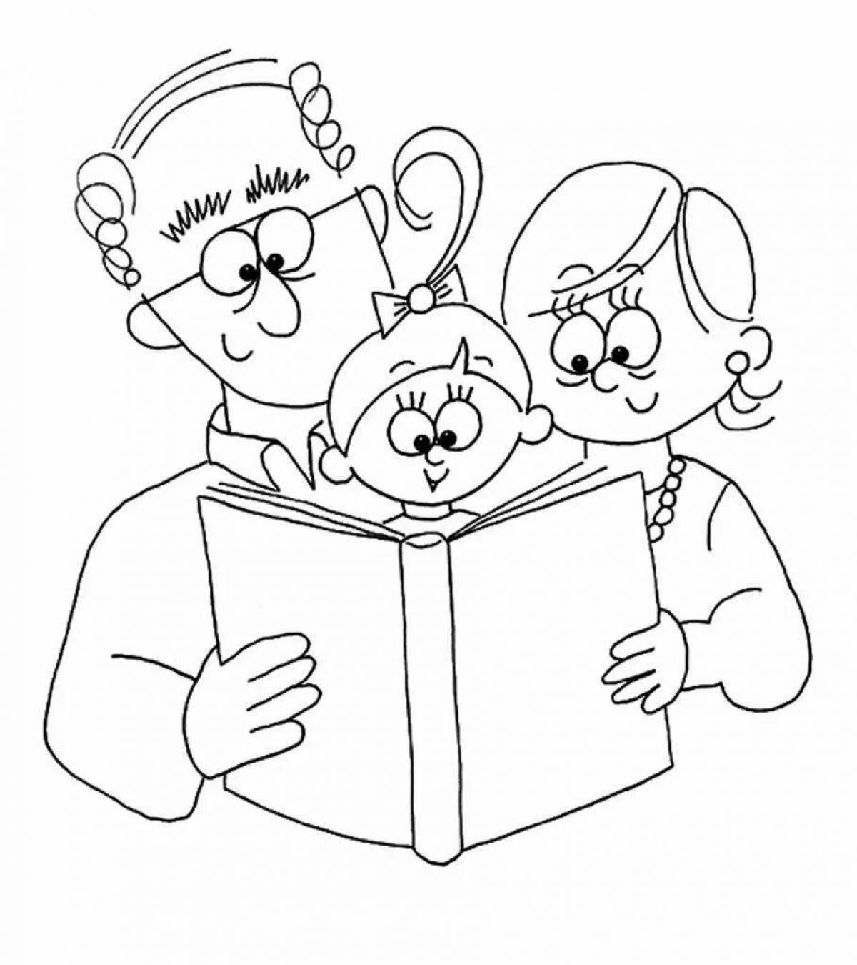 Glowing birthday grandfather coloring page from granddaughter