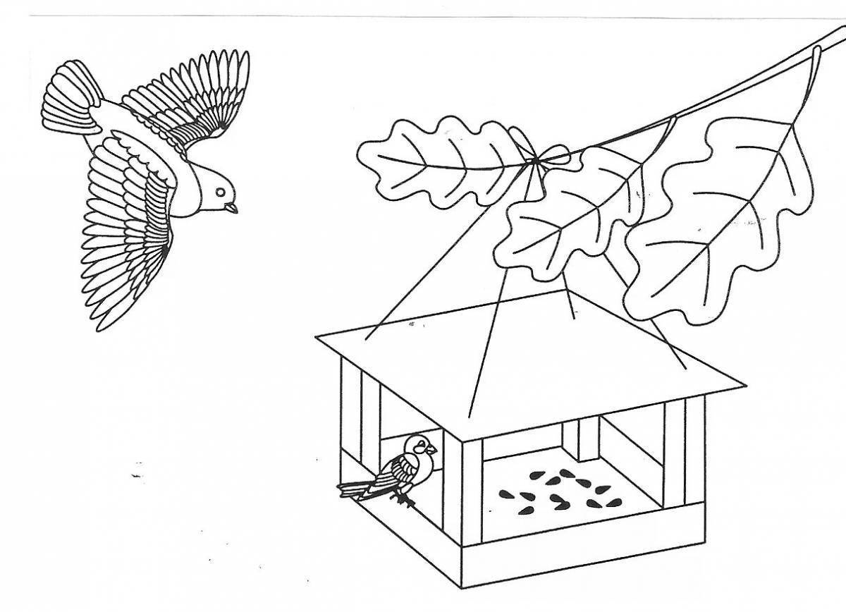 Птицы на кормушке рисование для детей