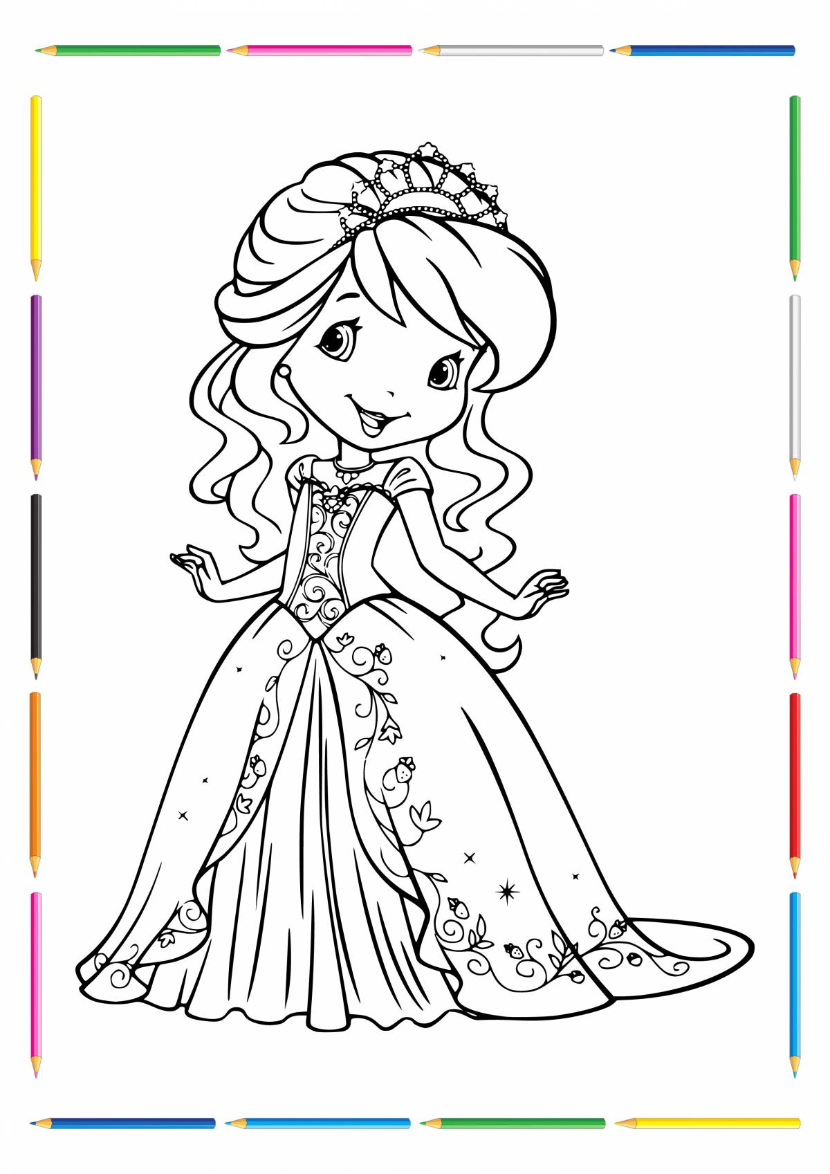Очаровательная раскраска для девочек принцессы 3-4 лет