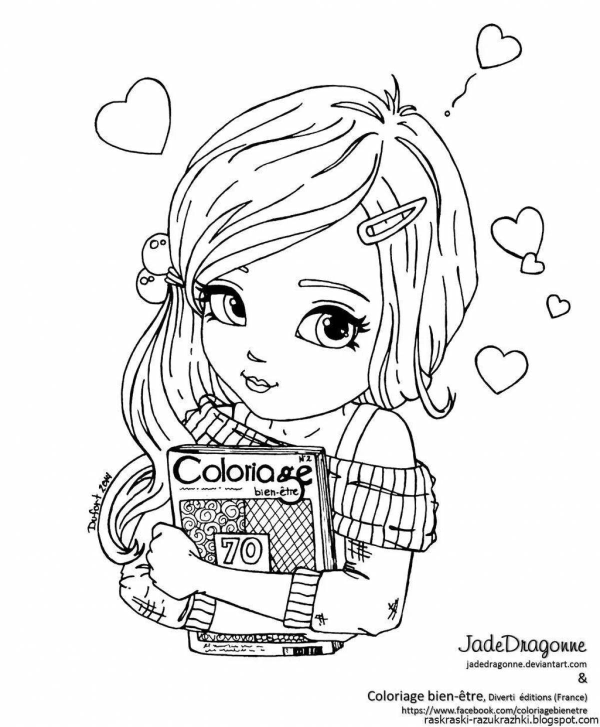 Large coloring book for girls, nice and cute