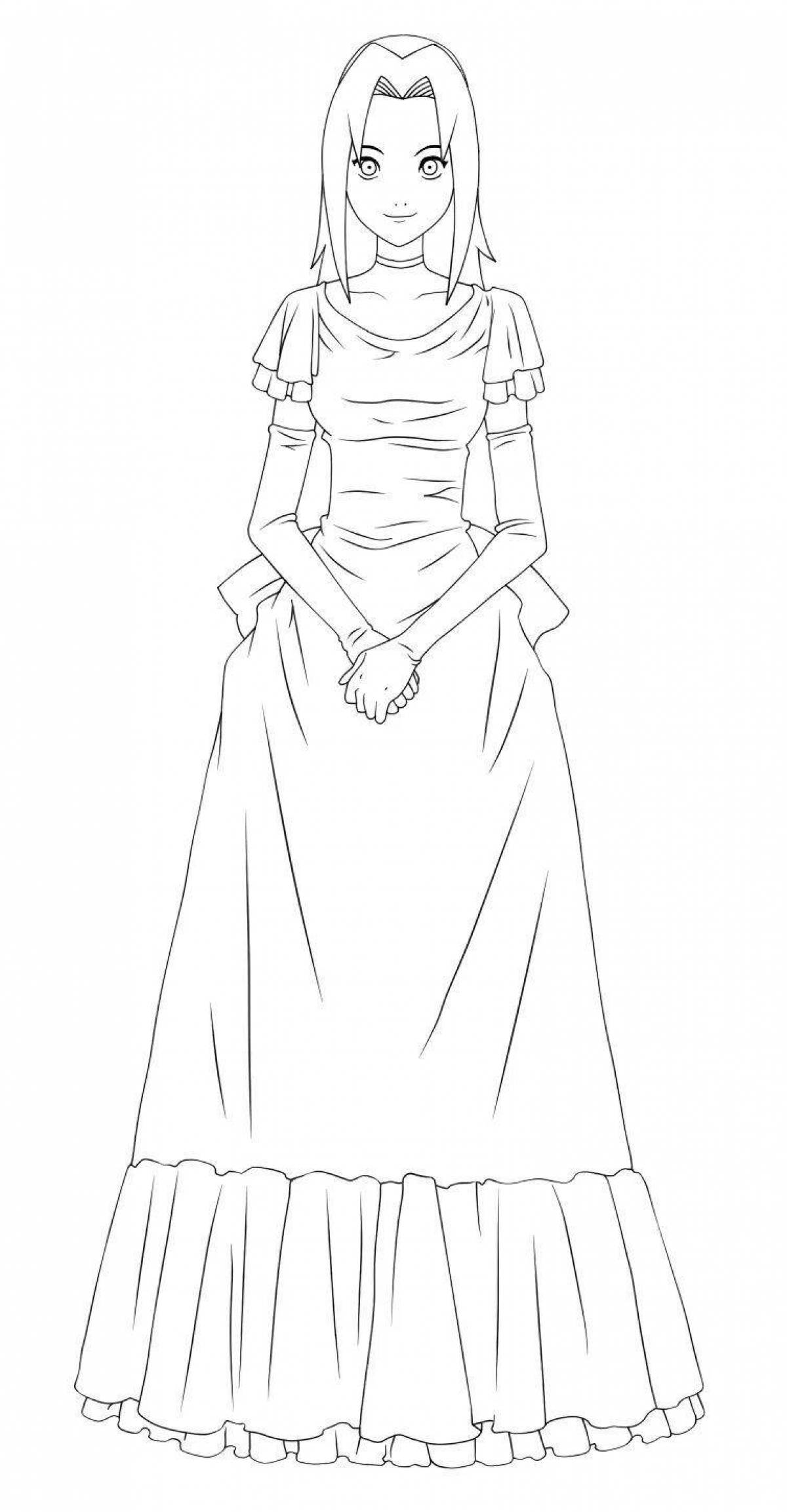 Сказочная раскраска девушка в длинном платье