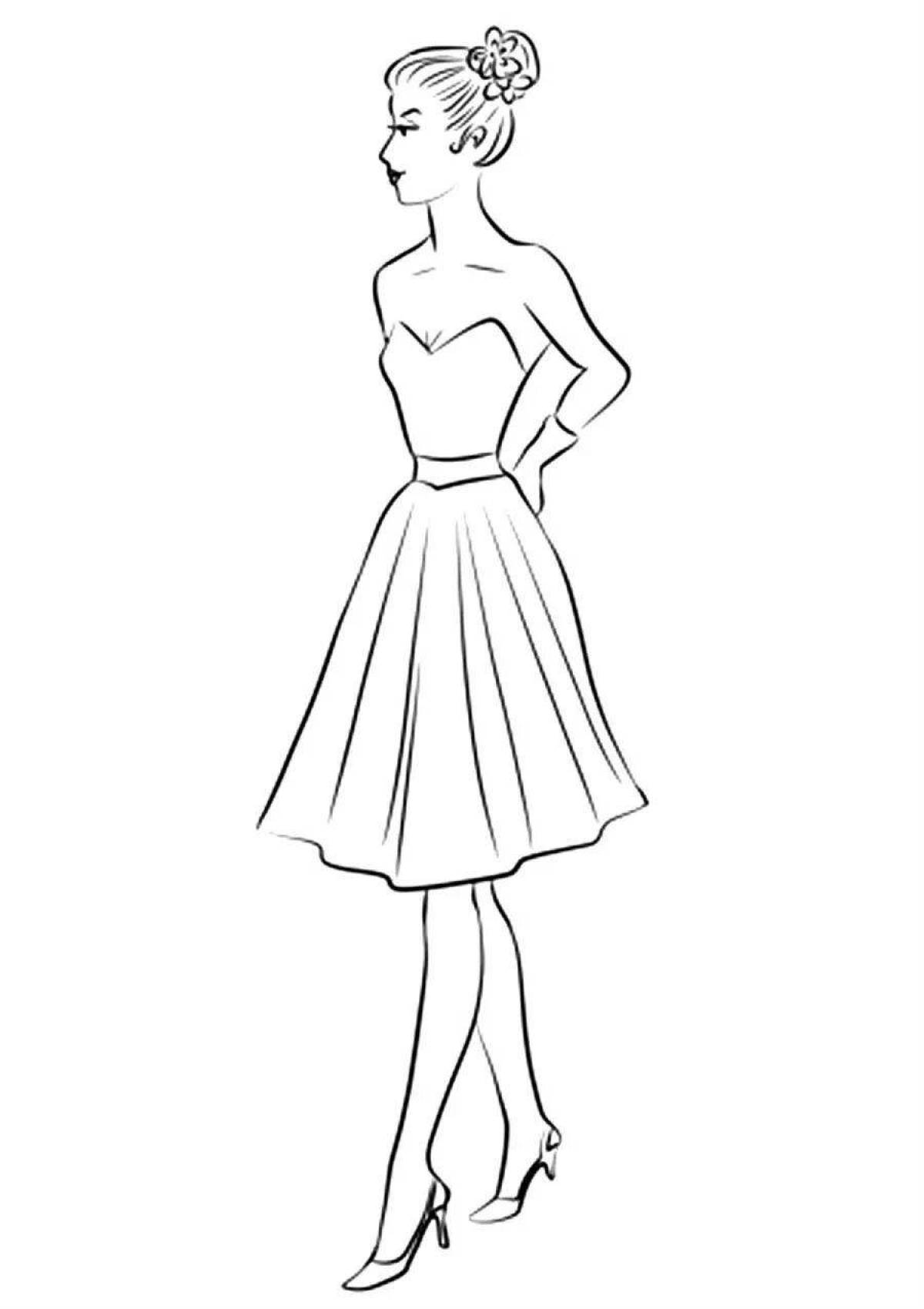 Gorgeous coloring book of a girl in a long dress