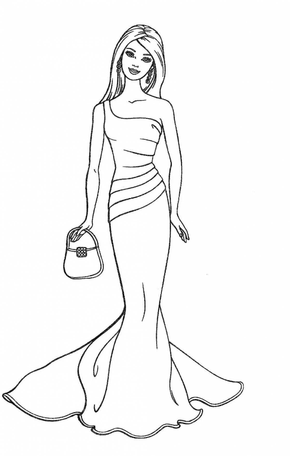 Идиллическая раскраска девушка в длинном платье