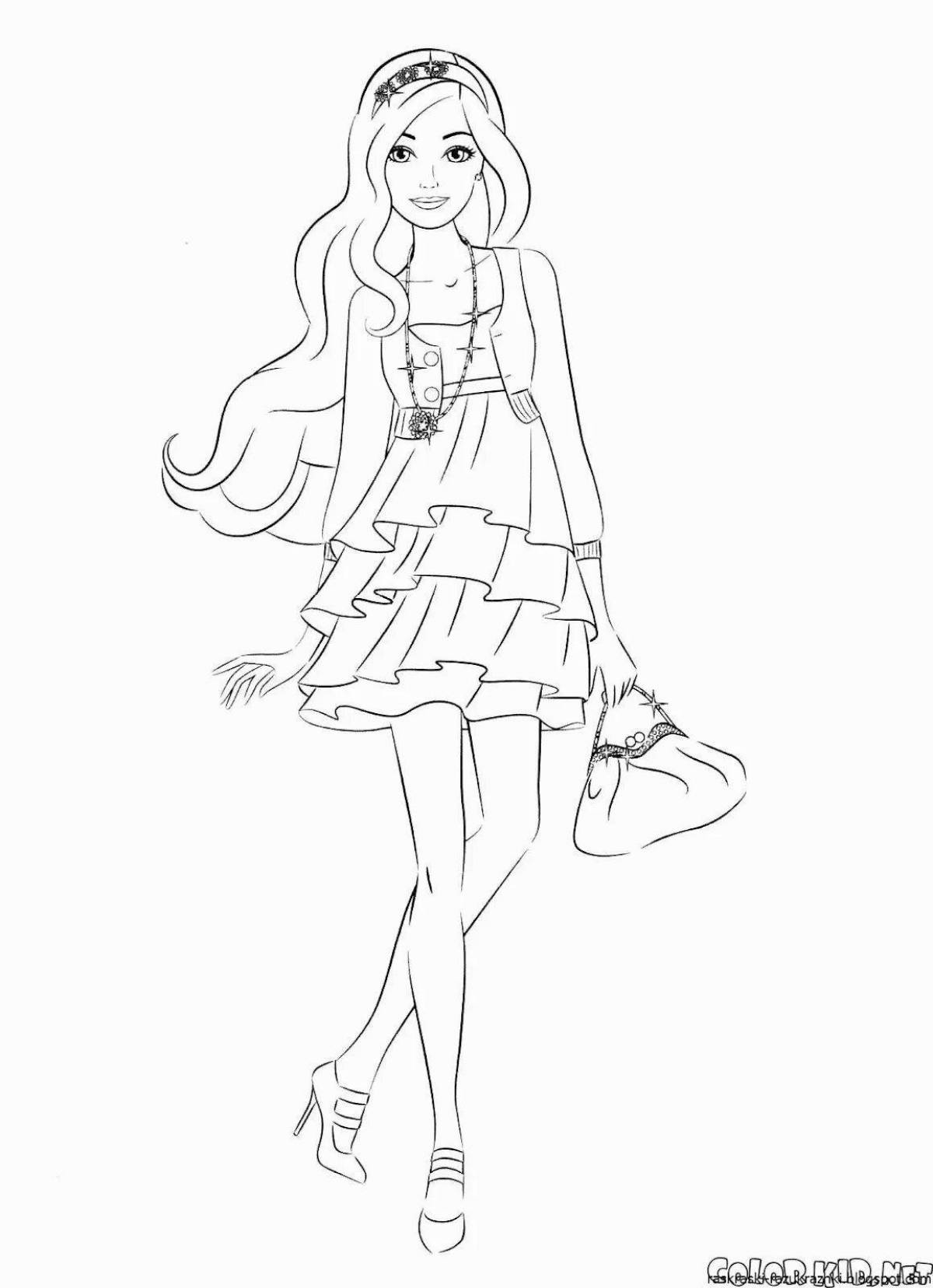 Live coloring girl in a long dress