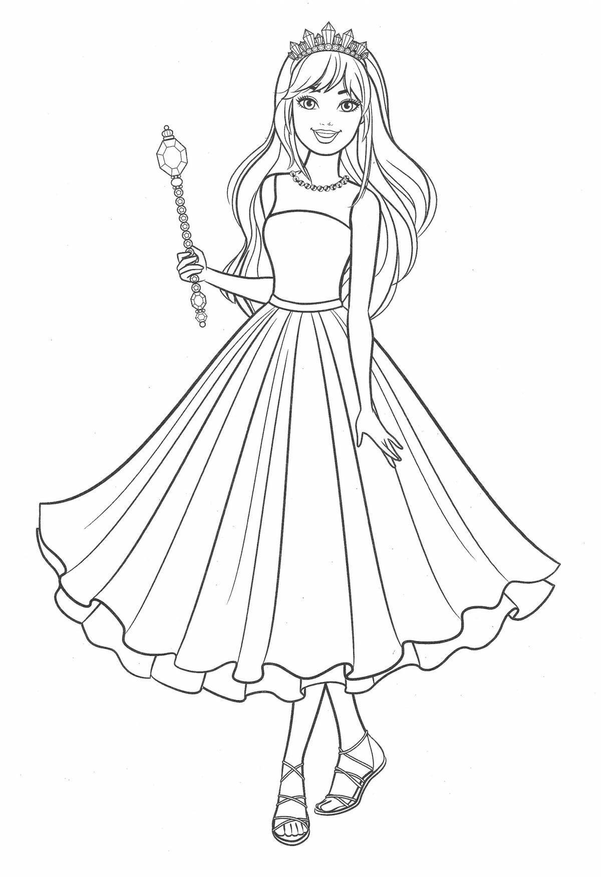 Величественная раскраска девушка в длинном платье