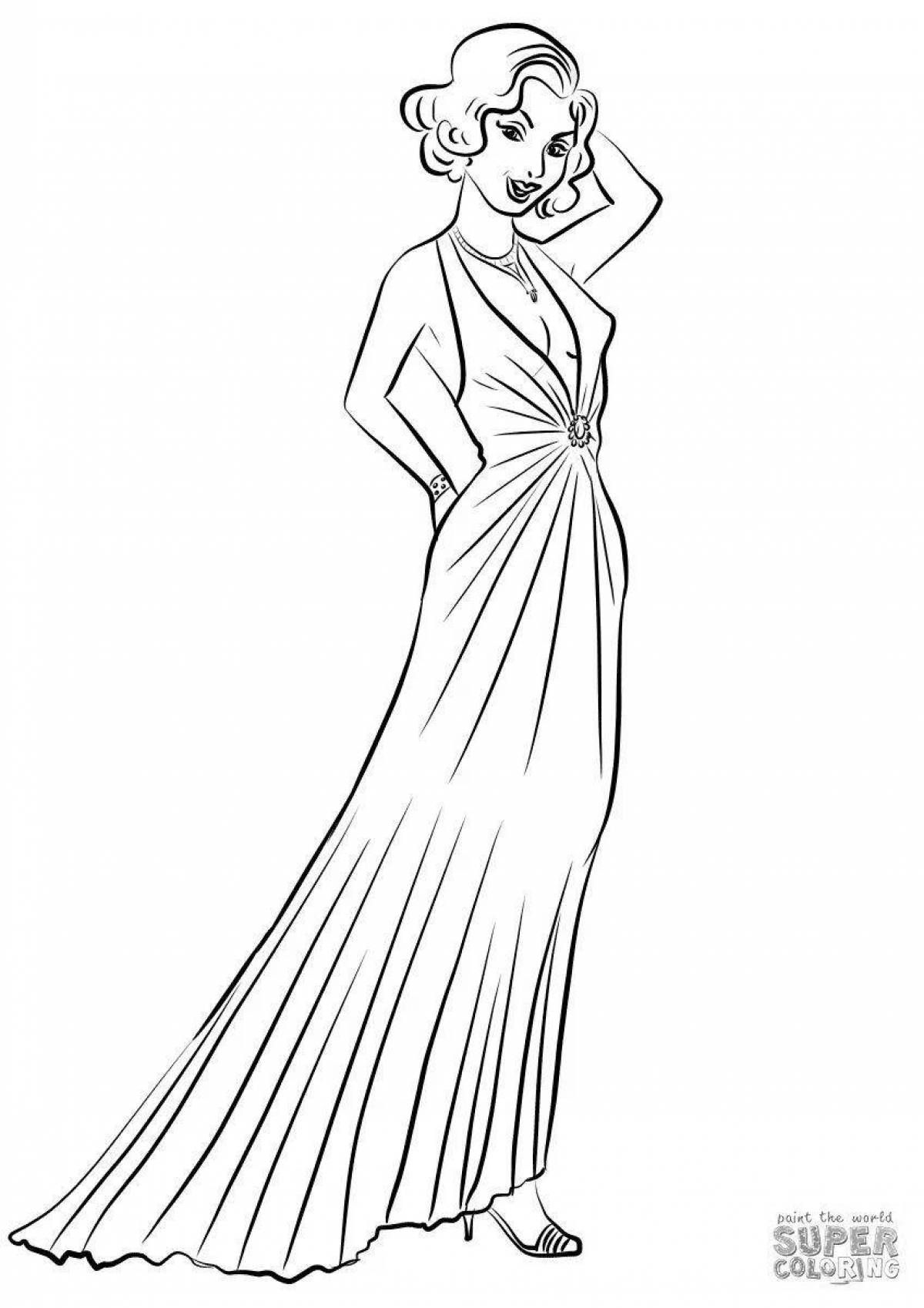 Bright coloring girl in a long dress