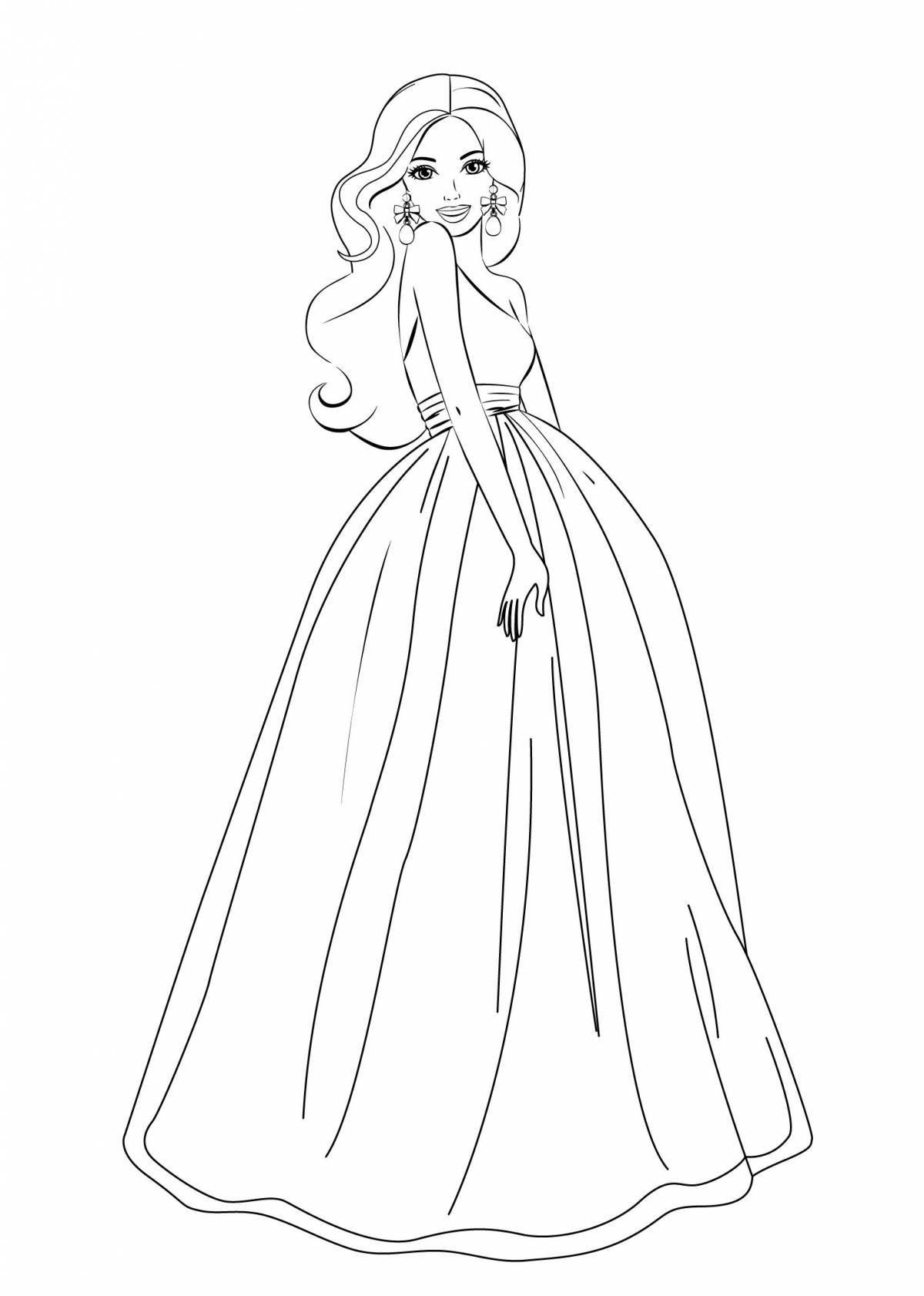 Amazing coloring book of a girl in a long dress