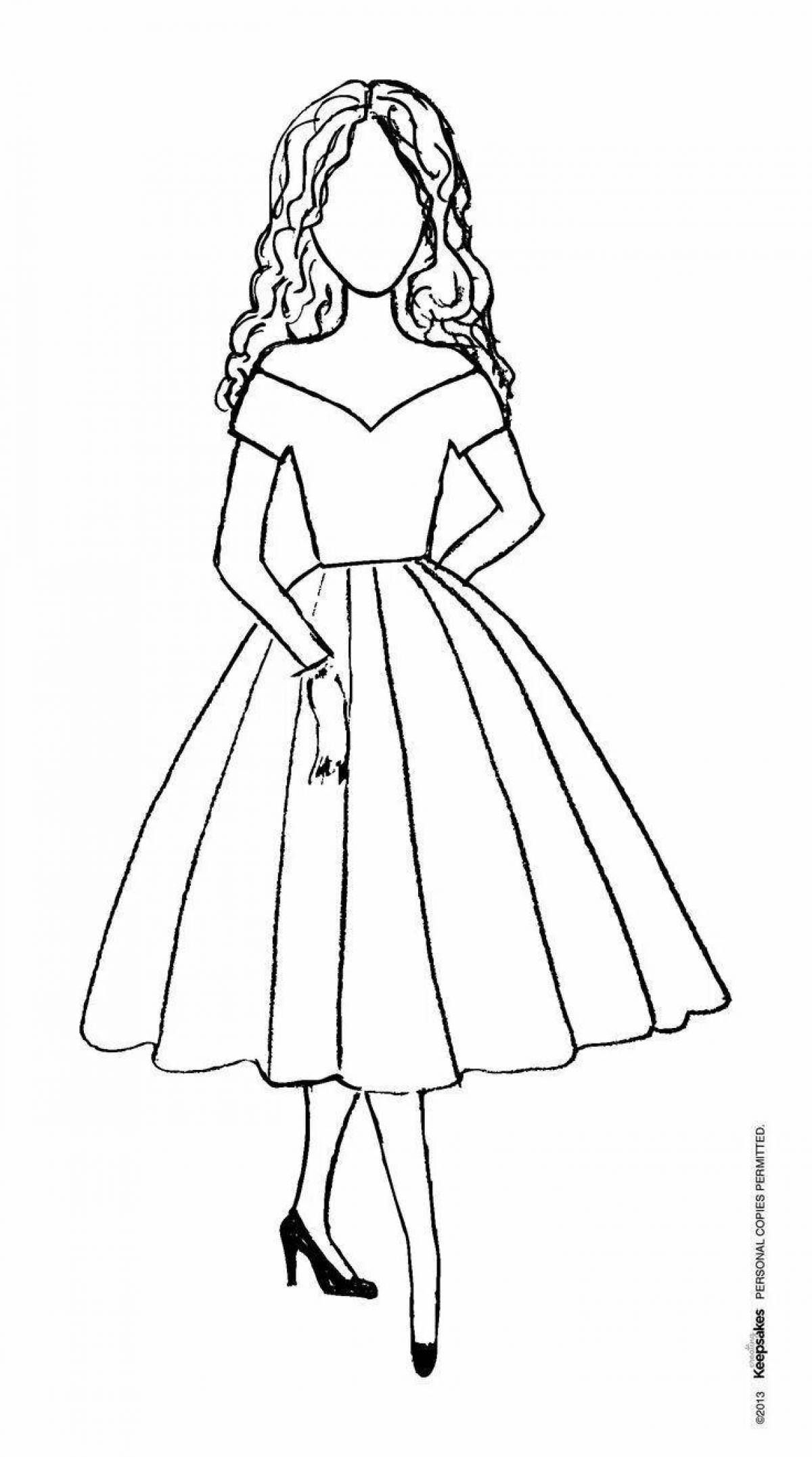 Exciting coloring of a girl in a long dress